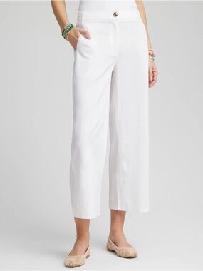 Chico's Linen Wide Leg Pull On Pants Size M